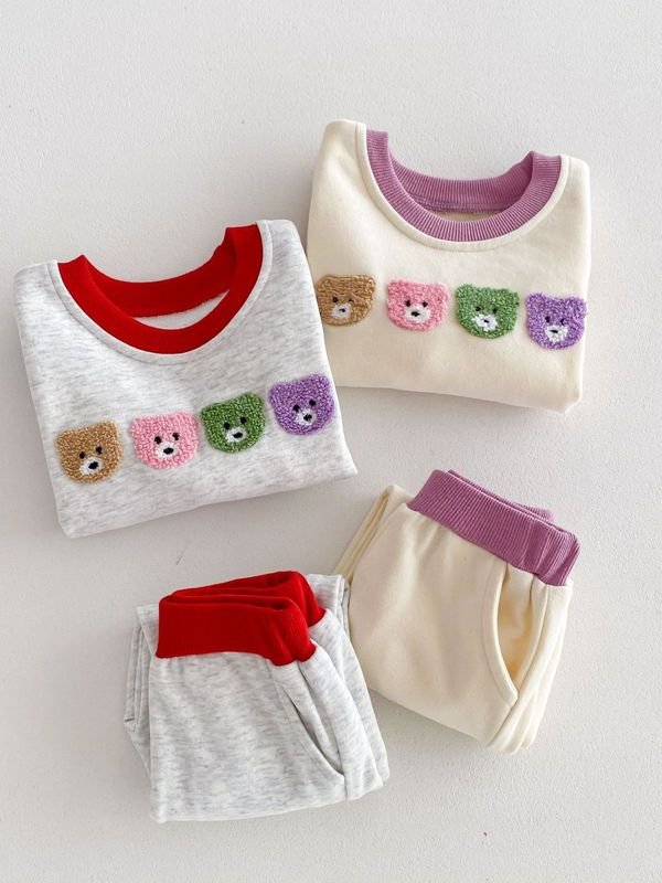 Kids Baby Boys Girls Casual Cute Cartoon Color Matching Long Sleeve Sweatshirts Trousers Sets