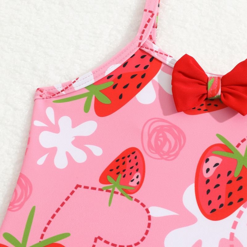 Kids Baby Girls Casual Cute Fruit Print Bow Sleeveless One Piece Swimwear