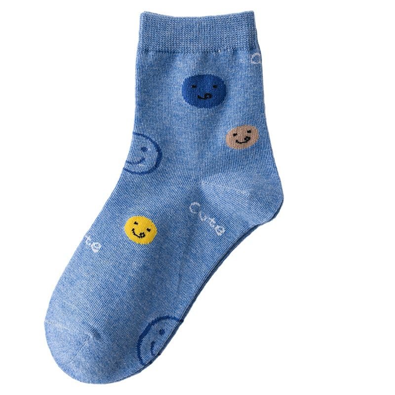 Kids Boys Girls Cute Basic Cartoon Smiley Alphabet Mid-Calf Socks