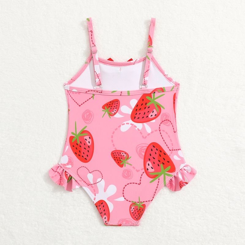 Kids Baby Girls Casual Cute Fruit Print Bow Sleeveless One Piece Swimwear