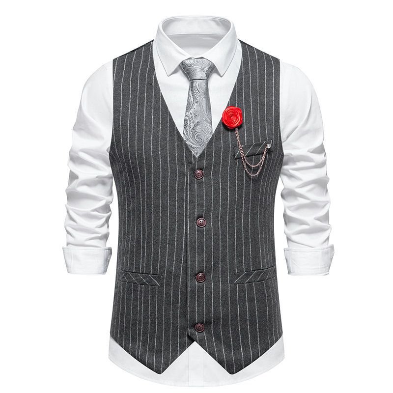 Men Fashion Casual Business Party Stripe Print Sleeveless Vest